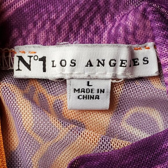 No 1 Los Angeles Bodycon $100 Orange Purple Sheer Y2K Mesh Long Maxi Dress L - Picture 14 of 16